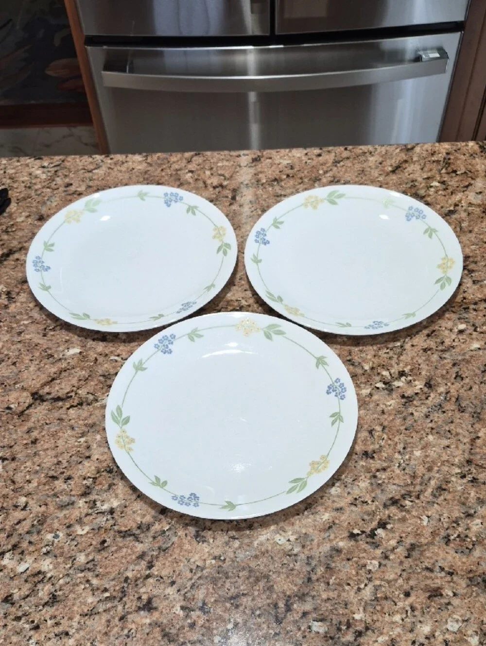 Corelle Secret Garden Dinnerware with Green Leaves and Blue & Yellow Flowers